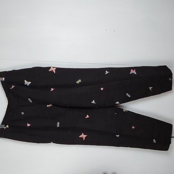 Talbots Irish Linen Black Trousers Novelty Bug/butterfly Embellish Pants Sz.12 - Picture 1 of 16